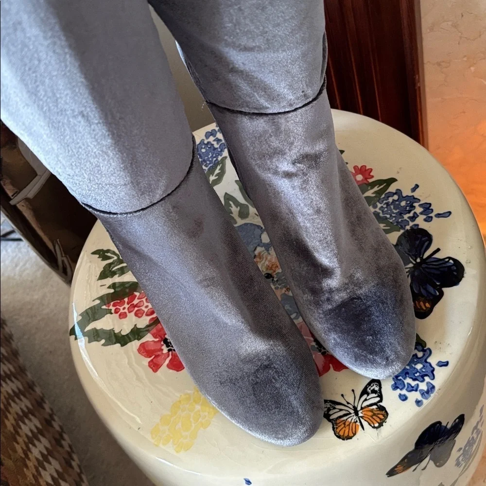 ALDO Belinna Over the Knee Gray Velvet Stretch Boots Block Heel Thigh High Party